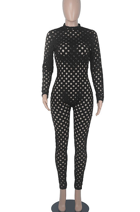 Yellow Eurameircan Sexy Long Sleeve Hollow Out High Waist Bodycon Jumpsuits FMM2053-1