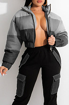 Black Grey Causal New Jean Spliced Zipper Crop Cotton Jacket ZS0430-2