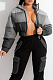 Black Grey Causal New Jean Spliced Zipper Crop Cotton Jacket ZS0430-2