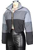 Black Grey Causal New Jean Spliced Zipper Crop Cotton Jacket ZS0430-2