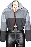 Black Grey Causal New Jean Spliced Zipper Crop Cotton Jacket ZS0430-2