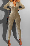 Gray Blue Euramerican Women's Sexy Both Sides Wear Zipper High Waist Velvet Bodycon Jumpsuits FMM1168-2