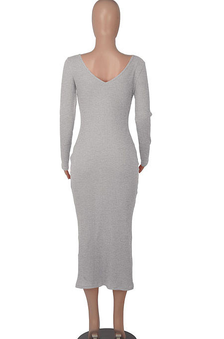 Black Women's Sexy Deep V Collar Off Shoulder Cotton Ribber Casual Bodycon Midi Dress FMM2094-3