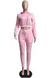 SUPER WHOLESALE|Pink Casusl Pure Color Velvet Hoodie Jogger Pants Suit LML279-1