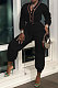 Black Women's Fashion Casual Pure Color Pocket Buttons Drawsting Collect waist Bodycon Jumpsuits MR2130-1