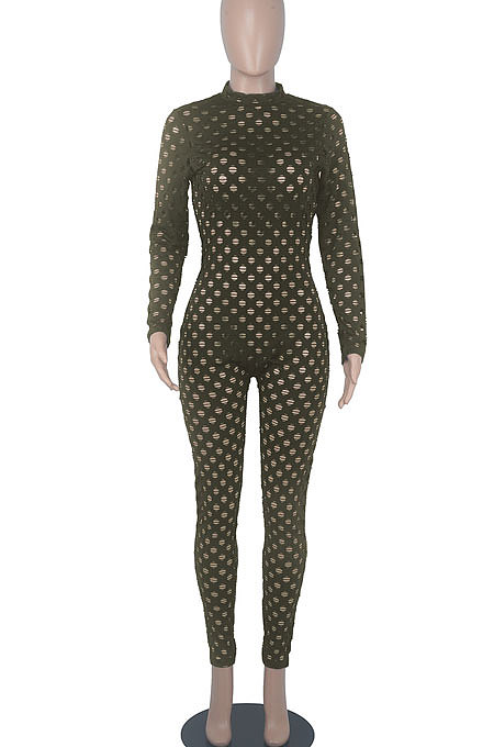 White Eurameircan Sexy Long Sleeve Hollow Out High Waist Bodycon Jumpsuits FMM2053-2