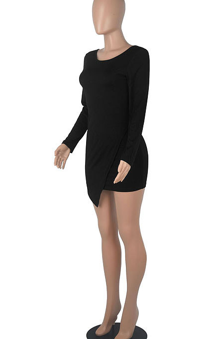 Purple Round Collar Long Sleeve Irregular Solid Color Backless Tied Sexy Mini Dress FMM2103-1