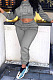 Grey Fashion Casual Letter Printed Crop Hoodie Jogger Pants Plain Suit YC8058-1