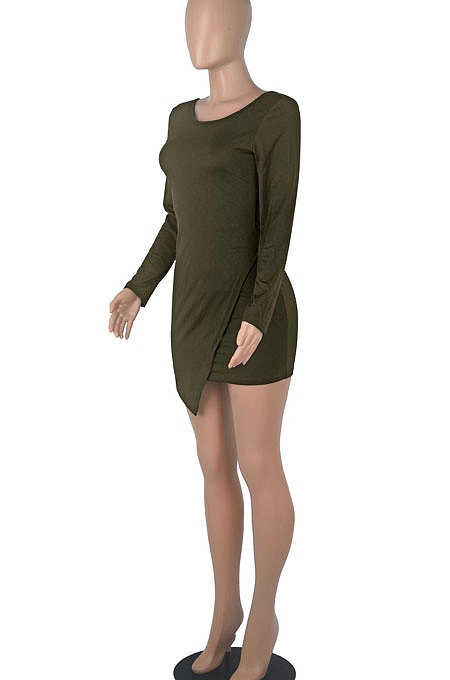 Purple Round Collar Long Sleeve Irregular Solid Color Backless Tied Sexy Mini Dress FMM2103-1