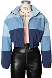 Black Grey Causal New Jean Spliced Zipper Crop Cotton Jacket ZS0430-2