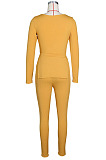 Black Fashion Ribber New Long Sleeve Square Neck Split  Tops Bodycon Pants Plain Suit ZS0433-2