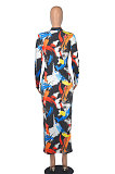 Black Red Printing Zipper Both Sides Wear Bodycon Long Dress WMZ2689-1