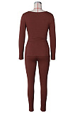 Black Fashion Ribber New Long Sleeve Square Neck Split  Tops Bodycon Pants Plain Suit ZS0433-2