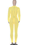 Blue Eurameircan Sexy Long Sleeve Hollow Out High Waist Bodycon Jumpsuits FMM2053-5