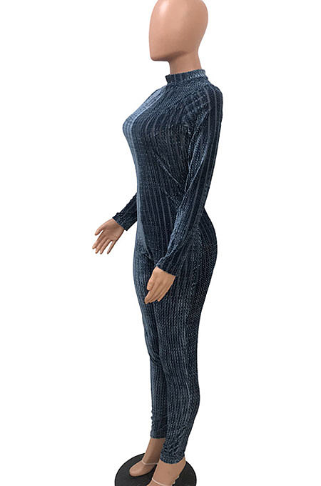 Black Euramerican Women's Sexy Both Sides Wear Zipper High Waist Velvet Bodycon Jumpsuits FMM1168-1