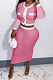 Pink Luxe Elegant Long Sleeve Single-Breasted Tops Hip Skirts Fashion Suit YMM9091-1