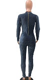 Gray Blue Euramerican Women's Sexy Both Sides Wear Zipper High Waist Velvet Bodycon Jumpsuits FMM1168-2