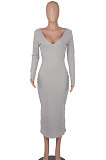 Black Women's Sexy Deep V Collar Off Shoulder Cotton Ribber Casual Bodycon Midi Dress FMM2094-3