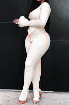 White Winter Women's Off Shoulder Irregular Tops Horn Sleeve Split Pants Sets LD81070