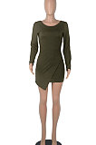 Purple Round Collar Long Sleeve Irregular Solid Color Backless Tied Sexy Mini Dress FMM2103-1