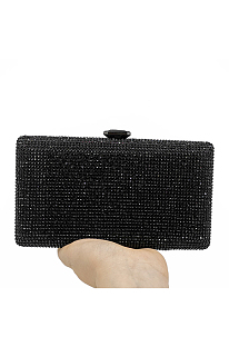 Full Beaded Rhinestone Party Handbag with Chain in Black