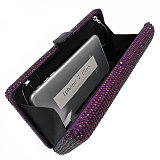 Full Beaded Rhinestone Party Handbag with Chain in Purple