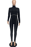 Pink Simple New High Collar Back Zipper Casual Bodycon Jumpsuits ZQ8128-3