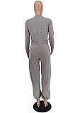 Yellow Casual Pure Color Long Sleeve O Neck Back Zipper Jumpsuits ZDD31173-1