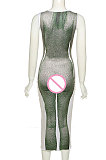 Green Women's Sexy Sleeveless Human Body Printing Round Collar Bodycon Long Dress DLS03436-2