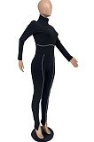 Pink Simple New High Collar Back Zipper Casual Bodycon Jumpsuits ZQ8128-3
