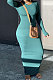 Green Wholesale New Long Sleeve Round Neck Slim Fitting Plaid Dress ZDD31172-3