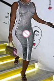 Pink Women's Sexy Sleeveless Human Body Printing Round Collar Bodycon Long Dress DLS03436-1