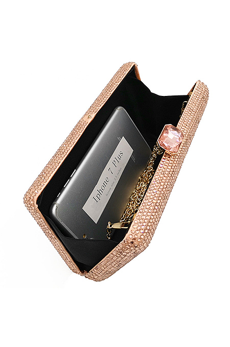 Full Beaded Rhinestone Party Handbag with Chain in Champagne