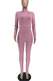 Peacock Blue Simple New High Collar Back Zipper Casual Bodycon Jumpsuits ZQ8128-1