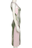 Green Women's Sexy Sleeveless Human Body Printing Round Collar Bodycon Long Dress DLS03436-2