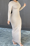 Apricot Wholesale New Long Sleeve Round Neck Slim Fitting Plaid Dress ZDD31172-1