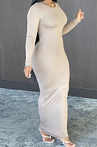 Apricot Wholesale New Long Sleeve Round Neck Slim Fitting Plaid Dress ZDD31172-1