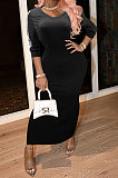 Black Casual Stripe Half Sleeve V Neck Slim Fitting Split Plaid Dress WP6112-1