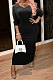 Black Casual Stripe Half Sleeve V Neck Slim Fitting Split Plaid Dress WP6112-1