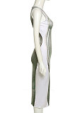 Green Women's Sexy Sleeveless Human Body Printing Round Collar Bodycon Long Dress DLS03436-2