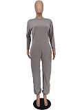 Yellow Casual Pure Color Long Sleeve O Neck Back Zipper Jumpsuits ZDD31173-1