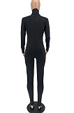 Peacock Blue Simple New High Collar Back Zipper Casual Bodycon Jumpsuits ZQ8128-1