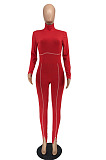 Pink Simple New High Collar Back Zipper Casual Bodycon Jumpsuits ZQ8128-3