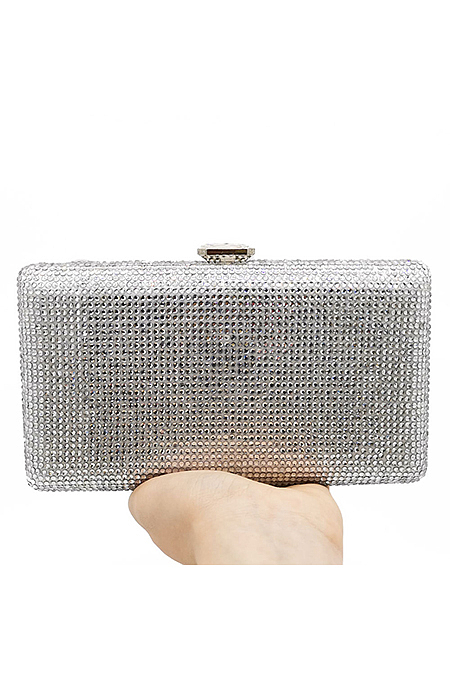 Full Beaded Rhinestone Party Handbag with Chain in Silver