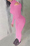 Pink Simple New High Collar Back Zipper Casual Bodycon Jumpsuits ZQ8128-3