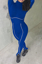 Peacock Blue Simple New High Collar Back Zipper Casual Bodycon Jumpsuits ZQ8128-1