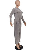Grey Casual Pure Color Long Sleeve O Neck Back Zipper Jumpsuits ZDD31173-2