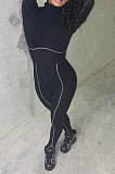 Peacock Blue Simple New High Collar Back Zipper Casual Bodycon Jumpsuits ZQ8128-1