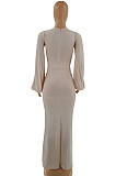 Black Sexy Elegant V Mesh Spliced Slim Fitting High Split For Party Maxi Dress WP6118-3