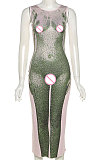 Green Women's Sexy Sleeveless Human Body Printing Round Collar Bodycon Long Dress DLS03436-2